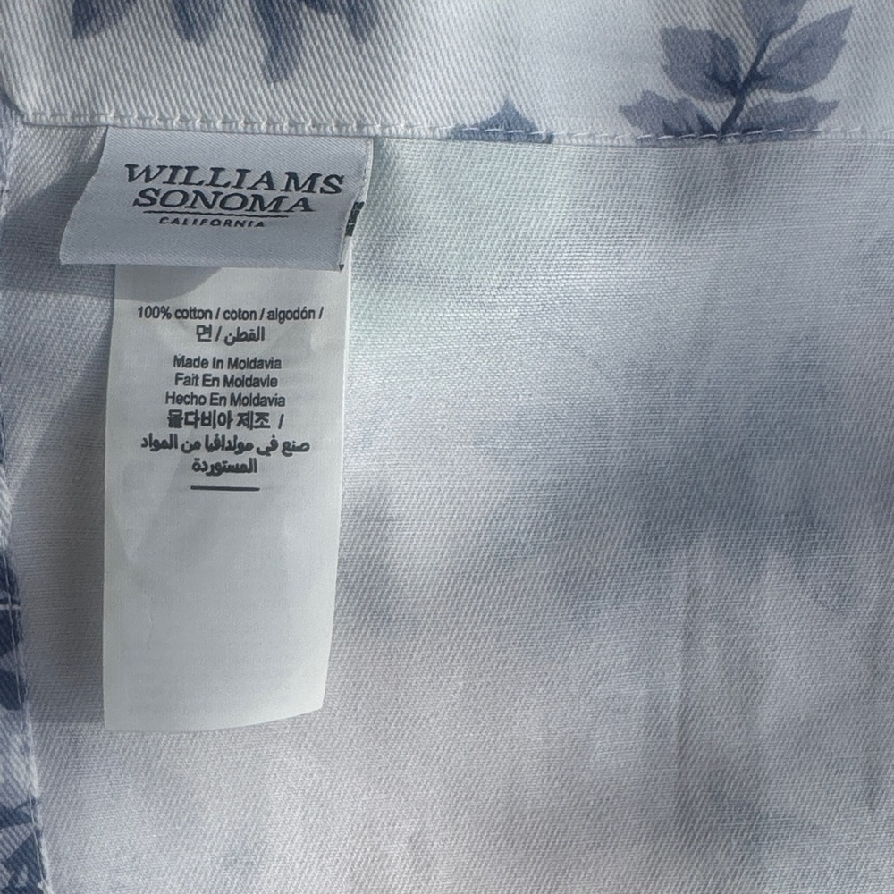 Williams Sonoma White Tablecloth with Blue Floral Accents